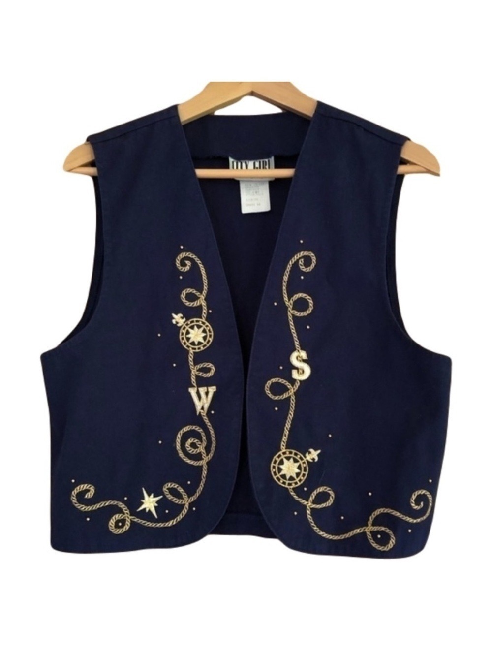 Vintage City Girl Sport embroidered metallic gold western vest size 10